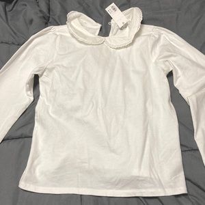 White youth 12 Janie and Jack long sleeve lace Peter Pan collar polo